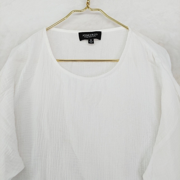 Jones & Co White Crewneck Long Sleeves Pockets Cotton Tunic Top P6930 - Picture 2 of 7